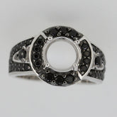 Sterling Silver Semi Mount Ring Setting RD 8x8mm Halo w/ White Topaz or Black Spinel Syzjewelry